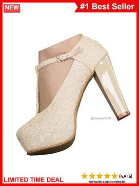 Lace Mary Jane T-Strap Heels 5" High Heel Wedding Party Pumps